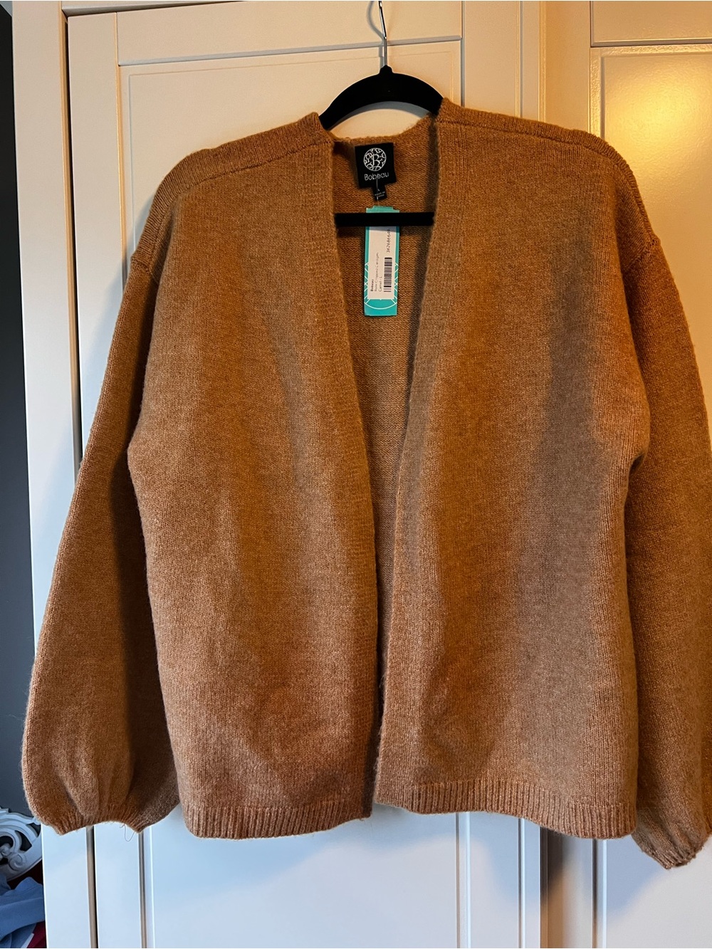 bobeau Open-Front Camel Brown Cardigan